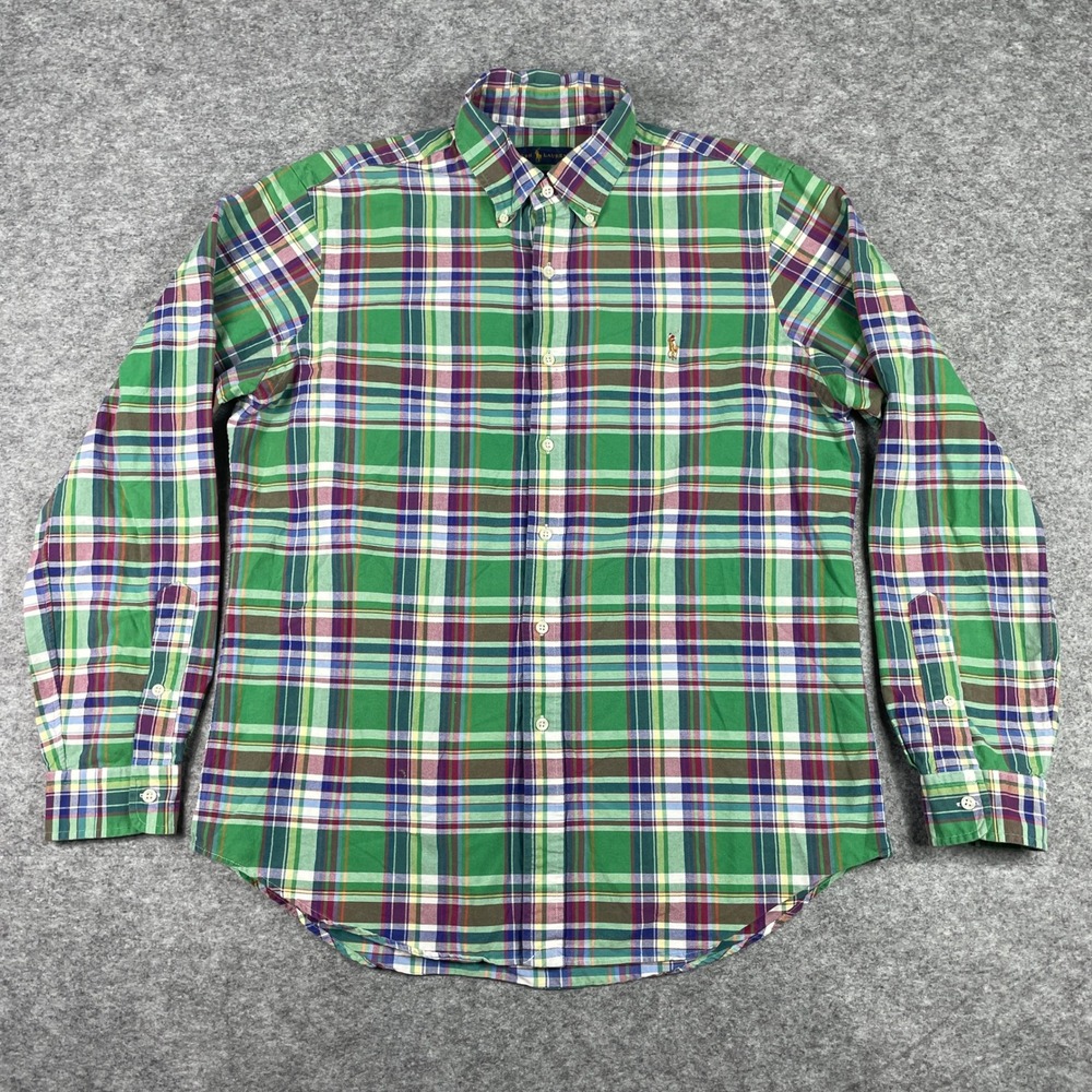 Polo Ralph Lauren Shirt Mens L Green Plaid Long Sleeve Classic Fit Color Pony
